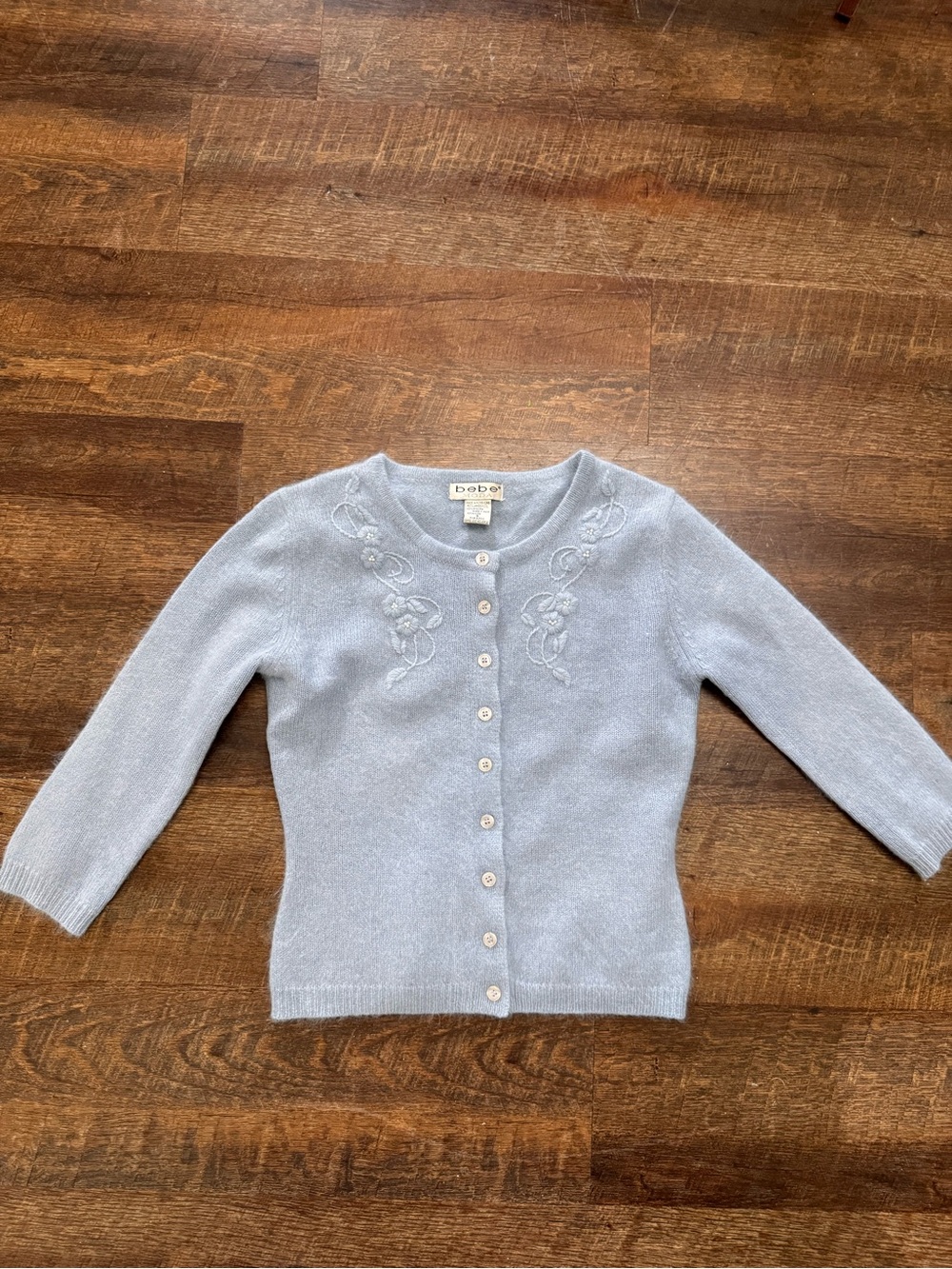 Vintage BEBE Moda Angora Cardigan S Embroidered Floral Coquette Sweater
